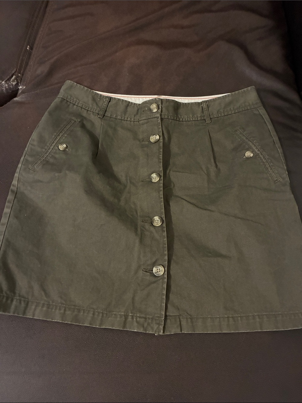 Dockers Olive Button-Front Mini Skirt Size 14